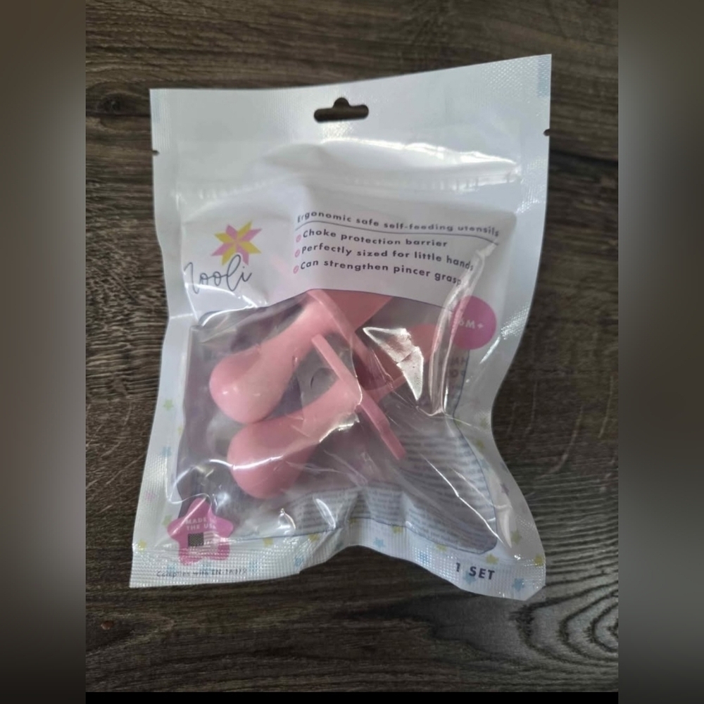 Pink Ergonomic Self-Feeding Utensils for  Baby 6m+ NEW